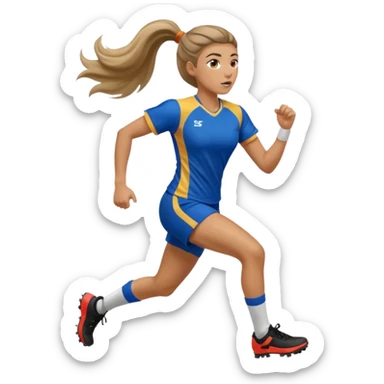 Long Haired Football Players, Female player with ponytail running sticker