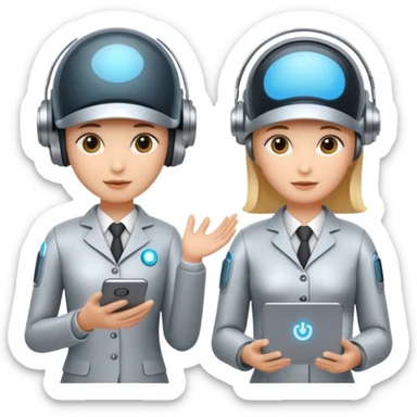 AI agents in the workplace, smart devices and AI avatars assisting with tasks sticker