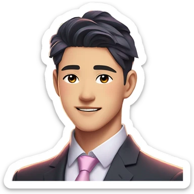 Gorgeous romantic anime style Asian formal modern gentlemanly guy with flowers and blushing face aesthetic trending style outside with colorful gradient colors sticker