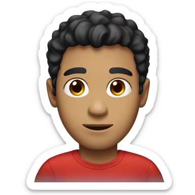 light skin man  with red t-shirt have black hair, blue eyes sticker