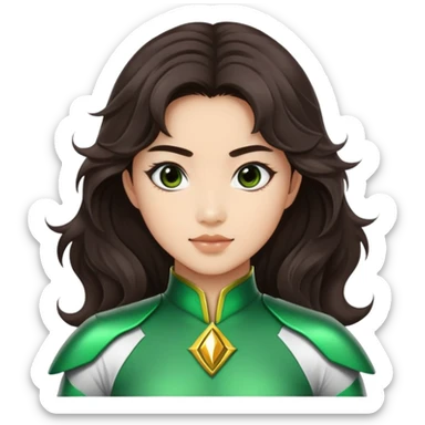 green Power Ranger Asian girl with dark brown wavy hair sticker