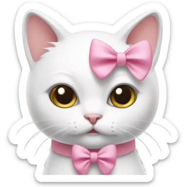 White cat with pink bow  sticker