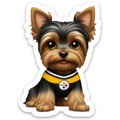 Yorkie with Steelers jersey sticker