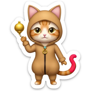 kawaii neko, cute outfit with bell brown cat. suit sticker