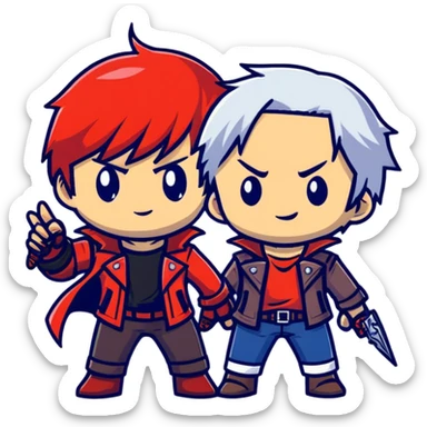 Cute chibi Devil May Cry characters, big heads, small bodies, childlike proportions sticker