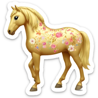 Golden horse with floral pattern on its body  sticker
