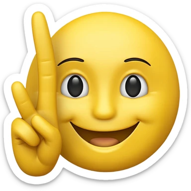 Create a 3d emoji of smiley with fingers showing peace sign. Background is white sticker
