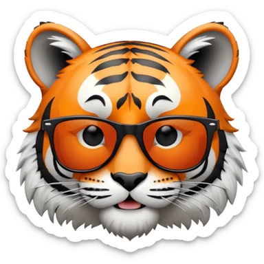 tiger face with wayfarer sunglasses black lens, cool expression sticker