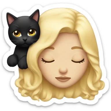 Girl sleeping with blonde hair and black kitty  sticker