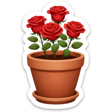 flower pot with red rose flowers sticker