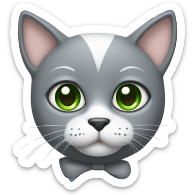 grey cat with bow green eyes and white mustache sticker