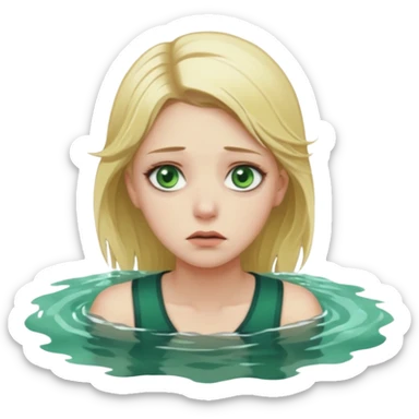 sad depressed weak cs major who is a pretty girl with blond hair and green eyes drowning on ship, very pretty very sad and weak. Near death almost dead drowning. But the pretty girl is like the whole ship and her face is on the helm. sticker