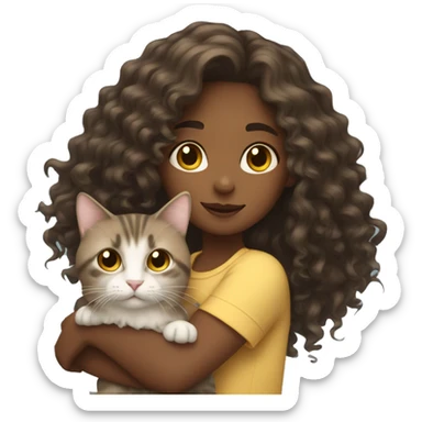 Girl with long curly hair holding cat  sticker