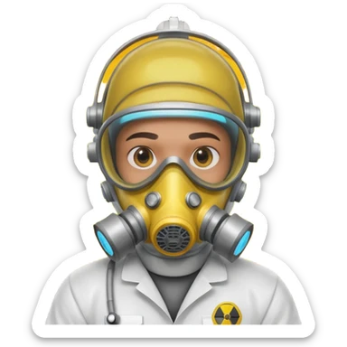 nuclear scientist portrait, head and shoulders only, wearing hazmat mask, lab suit collar, glowing radiation aura, intense eyes, 3D cartoon, mobile game icon style, clean background, no text, no watermark
 sticker