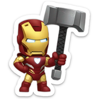 Iron man with thor's hammer sticker