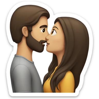 Brunette man with beard kissing brunette woman with long hair sticker