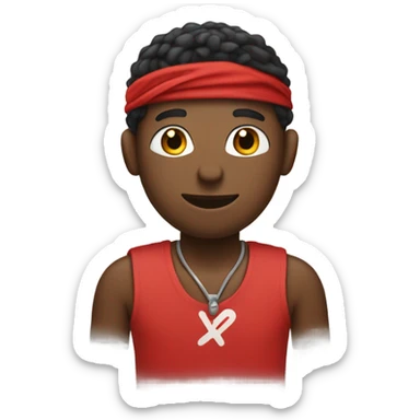 Black male with red bandana tied around his head using his hands to signify the word “okay” sticker