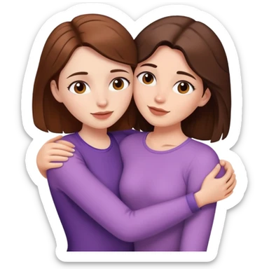 White skin short brown hair woman hugging long brown hair white skin woman  sticker