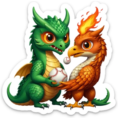 A dragon eating an owl with baseballs sticker