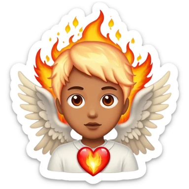 Un cœur d’avec yeux prend feux, une tête d’ange  sticker