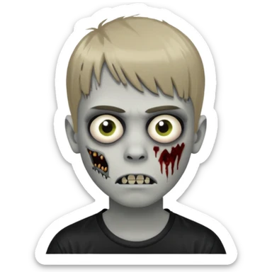 Crie um menino de cabelo loiro escuro de franja zumbi com uma blusa da adidas no estilo emoji do ios sticker