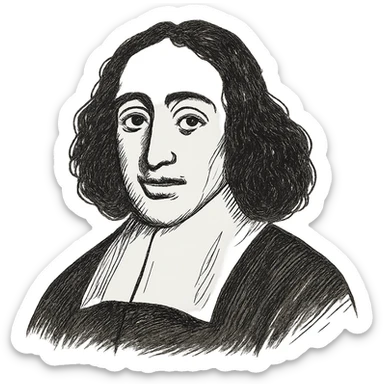 Make the Spinoza black outline icon more detailed, with refined facial features, long curly hair, and a 17th-century collar, keeping the hand-drawn outline style. sticker