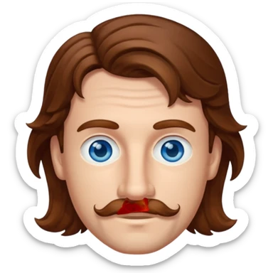 Benson Boone (b.2002) blue eyes, brown wavy hair and thin mustache sticker