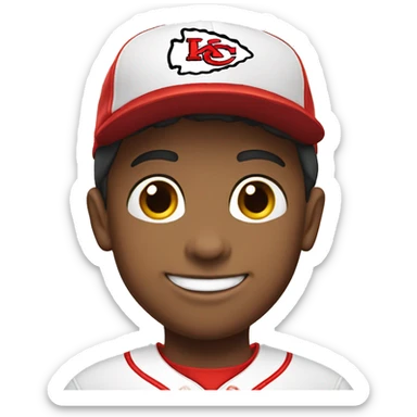 smiling boy in kc chiefs baseball cap  sticker