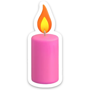 A pink candle with a flame on it, viewed from top to bottom. sticker