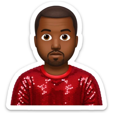 Kanye West with dark brown hair, red sequin outfit sticker