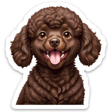 Cinematic Cute Yawning Chocolate Poodle Portrait Emoji, Head tilted slightly with a dramatic, wide-open yawn, displaying a soft, curly chocolate Fur with a refined texture, floppy ears slightly drooping, round brown eyes barely open in drowsy contentment, Simplified yet irresistibly adorable features, highly detailed, glowing with a soft, cozy glow, high shine, relaxed yet expressive, stylized with a touch of whimsy, bright and endearing, soft glowing outline, capturing the essence of a sleepy yet affectionate companion, so drowsy it feels like it could stretch right out of the screen and curl up for a nap! sticker