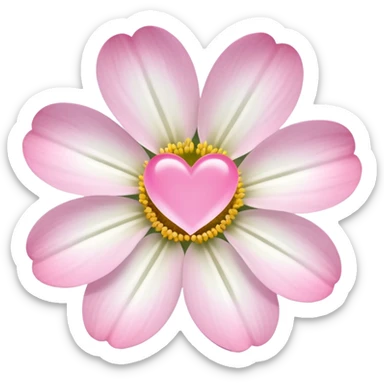 white flower with mini pink heart center sticker