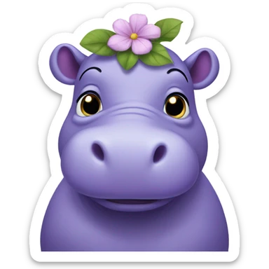 purple hippo with a flower on her head and in a dress sticker