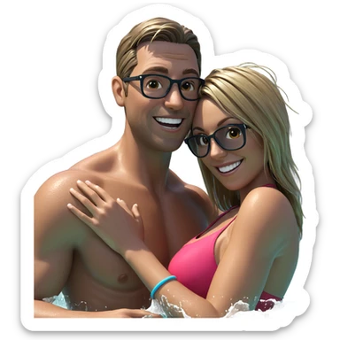 couple enjoying water fun sticker