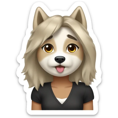 Husky beige doré à côté une fille aux cheveux noirs qui lui fait un bisou sur la joue sticker