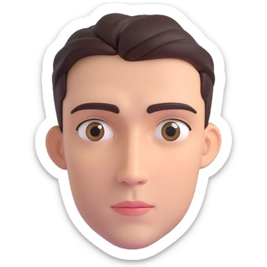 front-facing 3D head of a handsome man, eyes looking slightly upward as if in deep thought, clean symmetrical facial features, calm and reflective expression, smooth skin, soft lighting, volumetric emoji style sticker