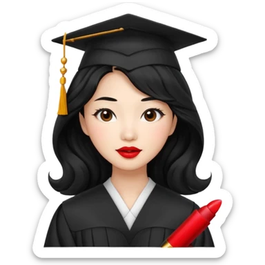 Graduate asian black hair with wavy hair long  with red stash  sticker