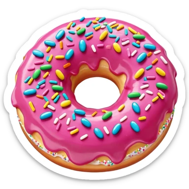 playful donut with pink icing and lots of colorful sprinkles, emoji style sticker