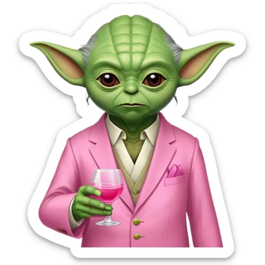 Master Yoda in pink suit holding pink tequila shot sticker