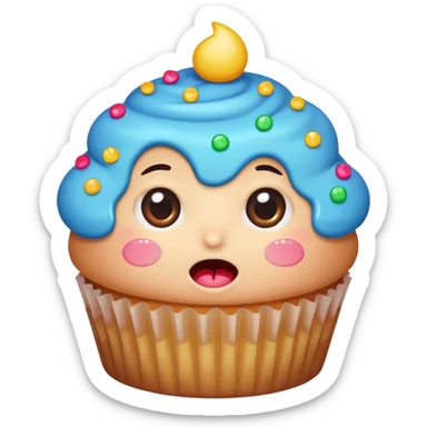 bitten cupcake with big sparkling eyes, drooling mouth, blushing cheeks, hands reaching toward it, colorful, expressive, minimalistic, modern emoji style sticker