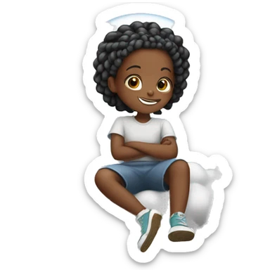 Small black child with cornrows floating and sitting on a cloud  sticker