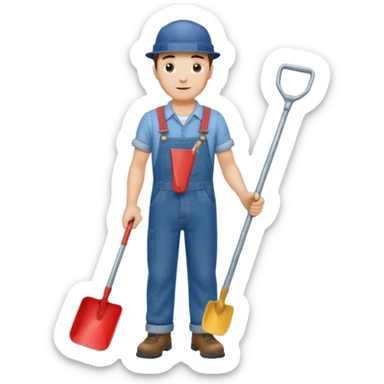 male worker 1950 flat hat and overalls and shovel standing sticker