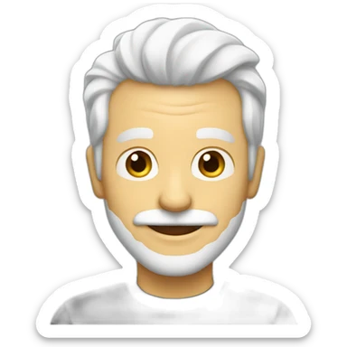 Create an emoji of a man smiling, with white hair and with a short but neat white beard and moustache sticker