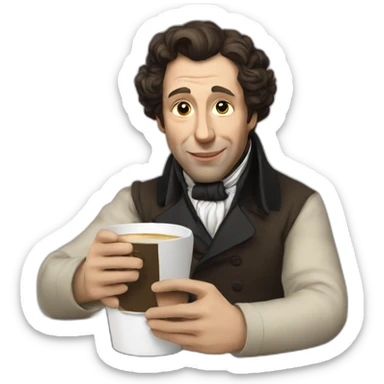 pushkin with a cup of coffee in his hands sticker
