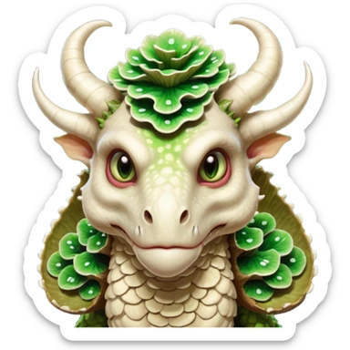 poisonous mushroom dragon beast portrait, head and shoulders only, face covered in mushroom plates, glowing green spores, fungal horns, mushroom cap scales, fantasy creature, 3D cartoon, mobile game icon style, clean background, no text, no watermark

 sticker