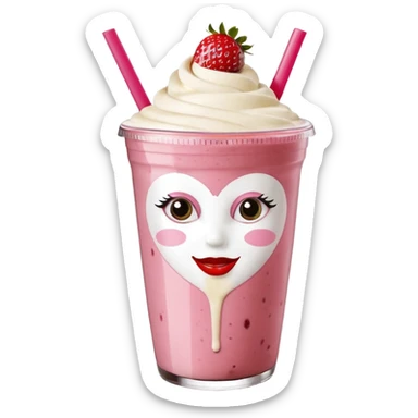 un vaso de batido animado, de caricatura, con tapa y pitillo, que tenga brazos y piernas, cara tierna y que inspire confianza y amabilidad sticker