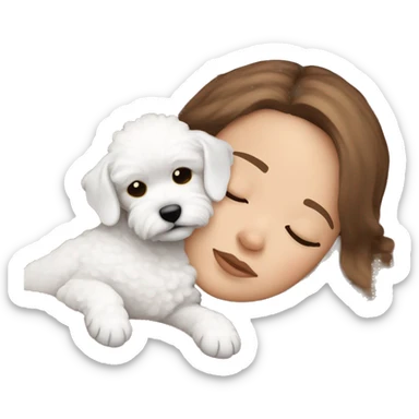 White girl brown hair sleeping with Mini Bichon sticker