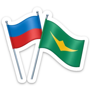 bandera mitad superior, azul y mitad inferior verde con una rueda de carruaje roja en el centro sticker