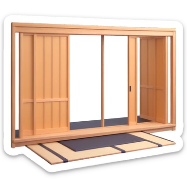 traditional Japanese house with wooden structure, sliding shoji doors, and tatami mat flooring sticker