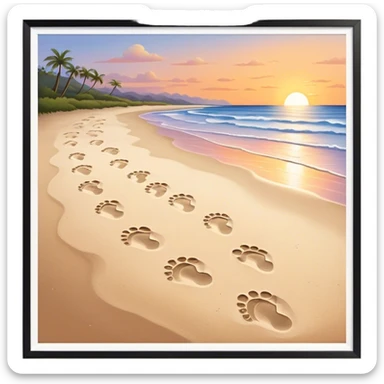 beach sunset. Two sets of footprints—one baby footsteps, the other larger childhood self and inner child sticker